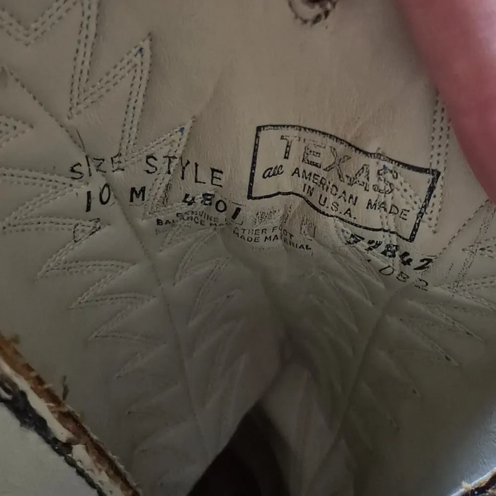 Texas USA Made Cowboy Boots Tan with Design‎ Size 10M